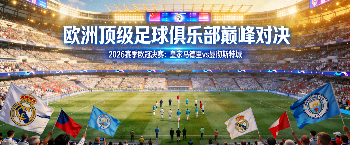 2026赛季欧冠决赛前瞻：皇家马德里对阵曼彻斯特城，欧洲顶级足球俱乐部巅峰对决，球场内座无虚席的壮观场景